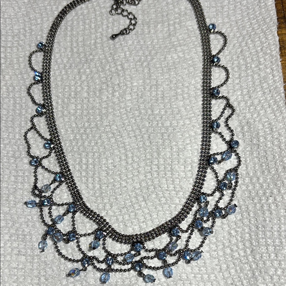 Lia Sophia Silver and Blue Collar Necklace with Layered Design